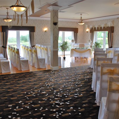 The room set up for a civil ceremony wedding