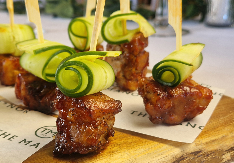 Belly pork canapés.