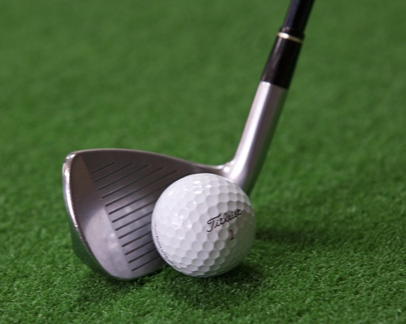A Titlelist golf ball and club.