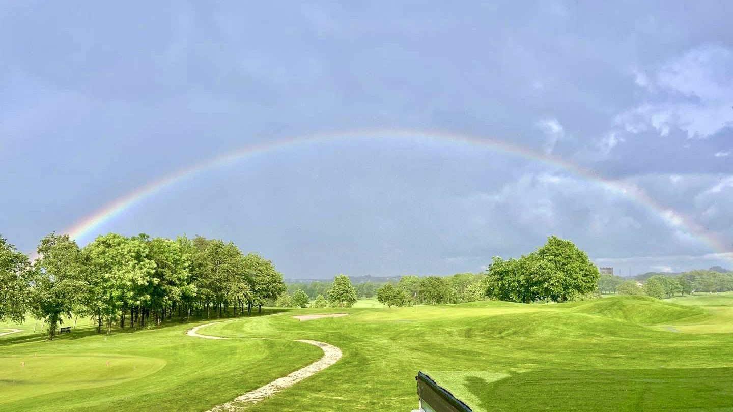 A rainbow over the golf course at The Manor Leeds.