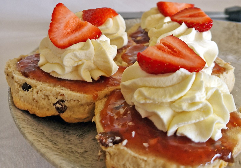Scones with jam and cream.